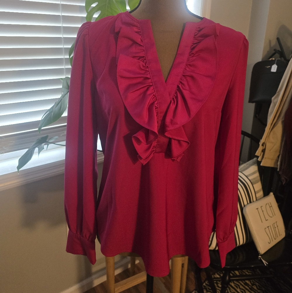 JCrew Ruffle V-Neck Popover Blouse